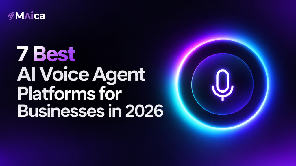 7 Best AI Voice Agent Platforms for Businesses in 2026, with a glowing microphone icon